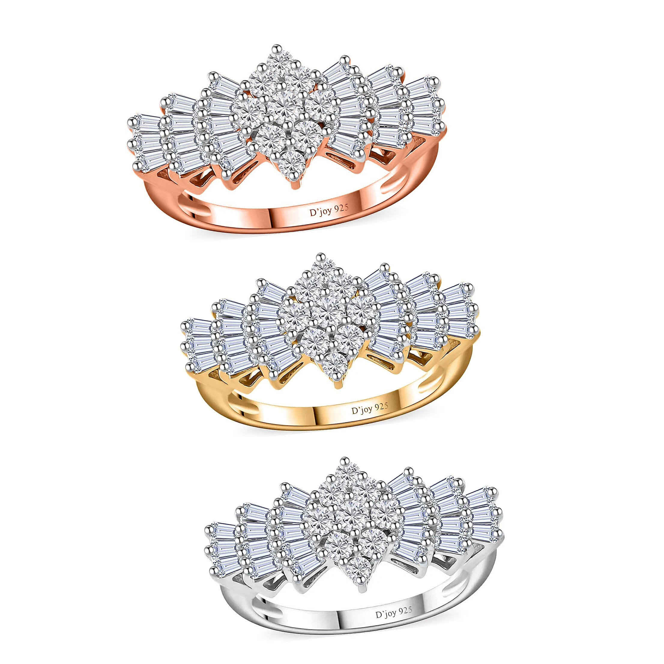 Moissanite Set of 3 Ballerina Ring in Vermeil YRG and Platinum Over Sterling Silver (Size 10.0) (Del. in 10-15 Days) 3.35 ctw