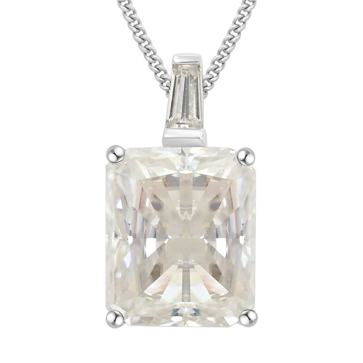 Moissanite Pendant Necklace 20 Inches in Rhodium Over Sterling Silver 7.25 ctw