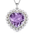 Rose De France Amethyst and Freshwater Pearl 18.00 ctw Pendant Necklace in Platinum Over Sterling Silver 20 Inches - Sticky add to cart bar