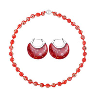 Red Color Murano Style Basket Earrings and Beaded Necklace (20 Inches) with Magnetic Lock in Stainless Steel and Silvertone