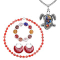 Red and Multi Color Murano Style, Multi Glass Stretch Bracelet, Basket Earrings and Beaded Necklace (20 Inches) and Turtle Pendant Necklace (16-18IN) in Stainless Steel and Silvertone - Sticky add to cart bar
