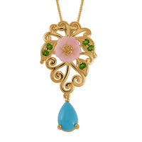 Sleeping Beauty Turquoise and Multi Gemstone Drop Pendant Necklace 18 Inches in Vermeil Yellow Gold Over Sterling Silver 1.30 ctw