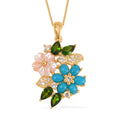 Sleeping Beauty Turquoise and Multi Gemstone Floral Pendant Necklace 18 Inches in Vermeil Yellow Gold Over Sterling Silver 1.90 ctw - Sticky add to cart bar