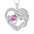 Pink and White Moissanite Mother and Child Love Heart Pendant Necklace 18 Inches in Rhodium Over Sterling Silver 2.10 ctw - Sticky add to cart bar