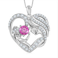 Pink and White Moissanite Mother and Child Love Heart Pendant Necklace 18 Inches in Rhodium Over Sterling Silver 2.10 ctw