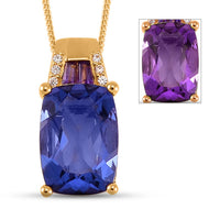 Color Change Fluorite (IR) and Multi Gemstone Pendant Necklace 18 Inches in Vermeil Yellow Gold Over Sterling Silver 7.75 ctw