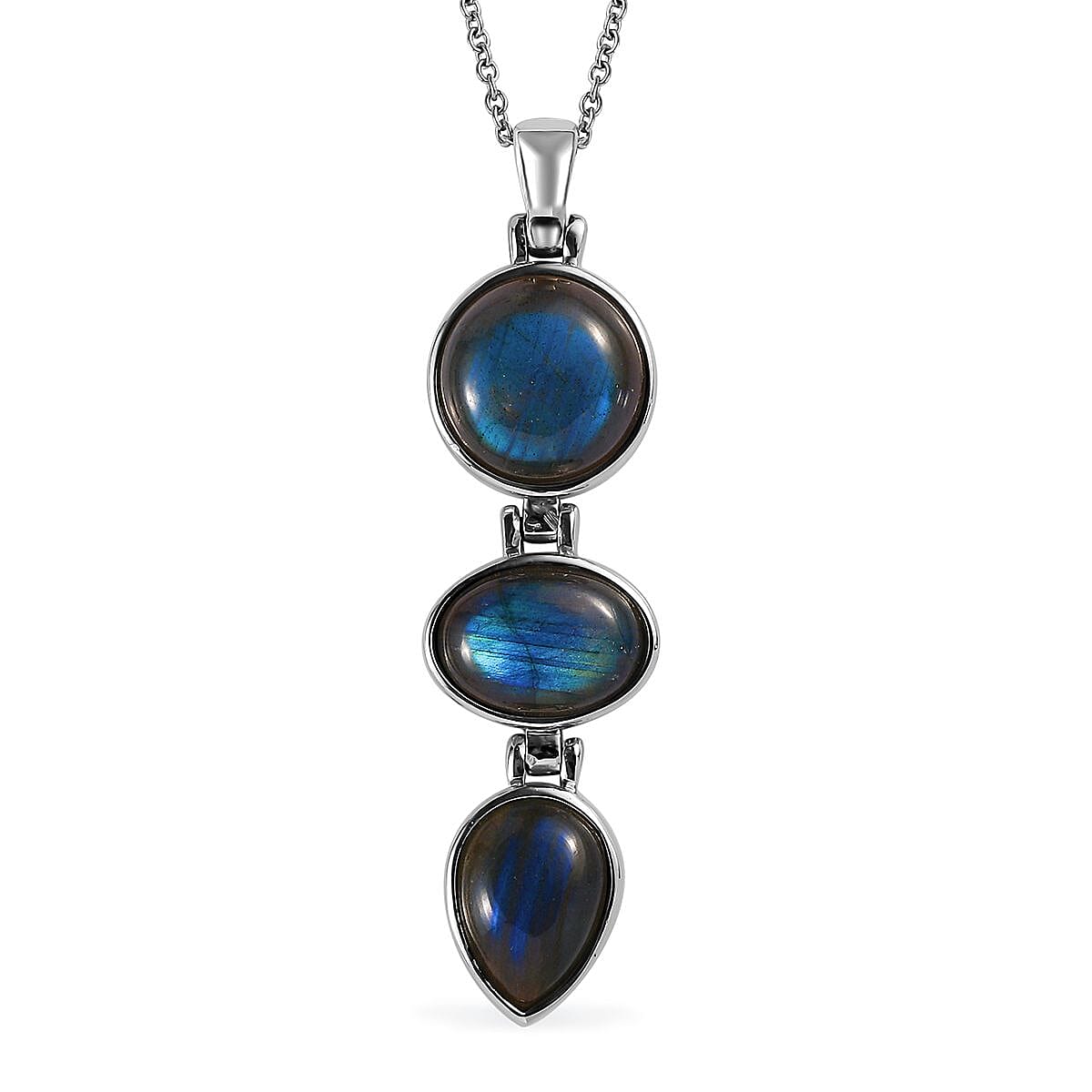 Malagasy Labradorite Pendant Necklace (20 Inches) in Stainless Steel 25.30 ctw