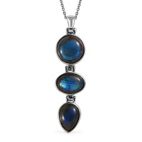Malagasy Labradorite Pendant Necklace (20 Inches) in Stainless Steel 25.30 ctw
