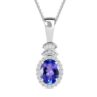 Tanzanite and Diamond Halo Pendant Necklace 20 Inches in Platinum Over Sterling Silver 1.50 ctw