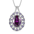Simulated Amethyst and Simulated Purple Diamond Floral Pendant Necklace 20 Inches in Stainless Steel 9.90 ctw - Sticky add to cart bar