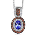 Tanzanite, Brown and White Zircon Double Halo Pendant Necklace 20 Inches in Platinum Over Sterling Silver 1.40 ctw - Sticky add to cart bar