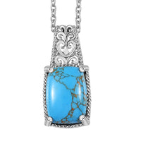 Mojave Blue Turquoise Pendant in Platinum Over Copper with Stainless Steel Necklace (20 Inches) 6.50 ctw
