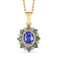 Tanzanite and Multi Gemstone Floral Pendant Necklace 20 Inches in Vermeil Yellow Gold Over Sterling Silver 2.00 ctw