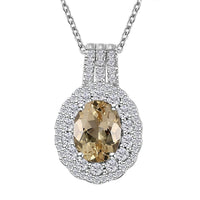 Brazilian Sunfire Beryl and Moissanite Cocktail Pendant Necklace 20 Inches in Platinum Over Sterling Silver 2.60 ctw