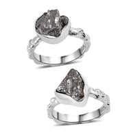 Meteorite 25.00 ctw Set of 2 Ring in Rhodium Over Sterling Silver (Size 11.50)