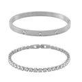 Simulated Diamond Bangle (7.25In) and Tennis Bracelet (7.50In) in Stainless Steel 17.00 ctw - Sticky add to cart bar
