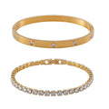 Simulated Diamond Bangle (7.25In) and Tennis Bracelet (7.50In) in Stainless Steel 17.00 ctw - Sticky add to cart bar