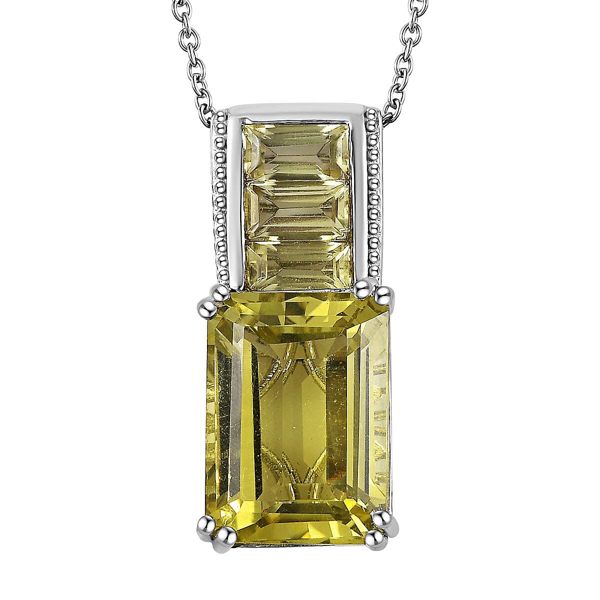 Karis Lemon Quartz Pendant in Platinum Bond with Stainless Steel Necklace 20 Inches 16.35 ctw