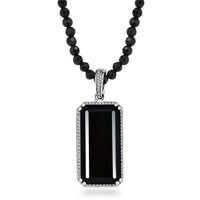 Thai Black Spinel and White Zircon Pendant with Beaded Necklace 20 Inches in Rhodium Over Sterling Silver 123.70 ctw