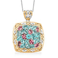 Betroka Blue Apatite, Pink Tourmaline, Diamond Pendant Necklace 20 Inches in Vermeil YG and Platinum Over Sterling Silver 5.30 ctw - Sticky add to cart bar