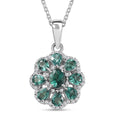 Indian Ocean Apatite and Moissanite Flower Pendant Necklace 20 Inches Platinum Over Sterling Silver 1.90 ctw - Sticky add to cart bar
