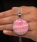 Rhodocrosite Pendant Necklace 18 Inches in Silvertone 10.00 ctw - Sticky add to cart bar