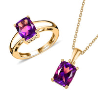 AAA Moroccan Amethyst Ring and Pendant Necklace 20 Inches in Vermeil Yellow Gold Over Sterling Silver 4.30 ctw