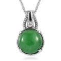 Green Jade (D) and White Zircon Pendant Necklace 20 Inches in Stainless Steel 8.15 ctw - Sticky add to cart bar