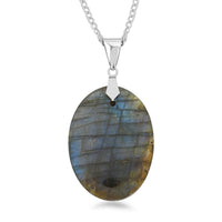 Labradorite Pendant Necklace 18 Inches in Silvertone 12.50 ctw