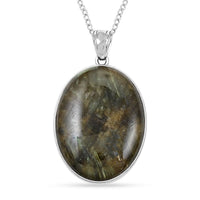 Labradorite Pendant Necklace 18 Inches in Silvertone 15.30 ctw