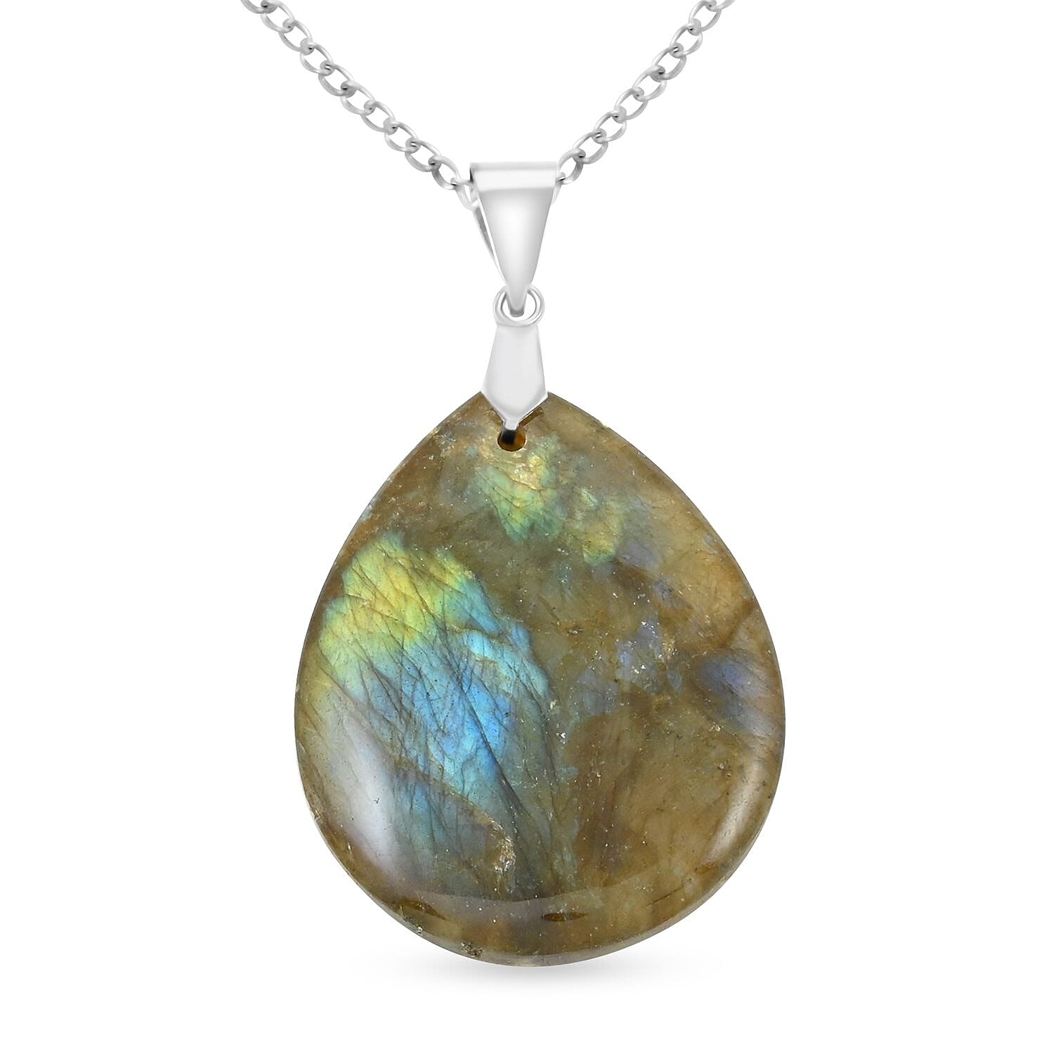 Labradorite Drop Pendant Necklace (20 Inches) in Silvertone 26.00 ctw