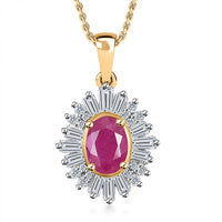 Premium Taveta Ruby and White Zircon Ballerina Pendant Necklace 20 Inches in Vermeil Yellow Gold Over Sterling Silver 1.90 ctw