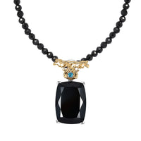 Epic Deal Thai Black Spinel (Cush 25x18 mm), Malgache Neon Apatite Dragon Pendant with Beaded Necklace (20 Inches) in Vermeil YG and Rhodium Over Sterling Silver 111.25 ctw