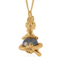 Tahitian Cultured Pearl and Chrome Diopside Dragon Pendant Necklace 18 Inches in Vermeil Yellow Gold Over Sterling Silver