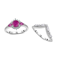 Premium Taveta Ruby and White Zircon Stackable Ring in Platinum Over Sterling Silver (Size 6.0) 2.15 ctw