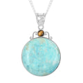 Turquoise Jasper Circular Pendant Necklace 18 Inches in Silvertone 35.00 ctw - Sticky add to cart bar