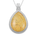 Jasper Pear Shape Pendant Necklace 18 Inches in Silvertone 37.00 ctw - Sticky add to cart bar