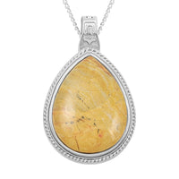 Jasper Pear Shape Pendant Necklace 18 Inches in Silvertone 37.00 ctw