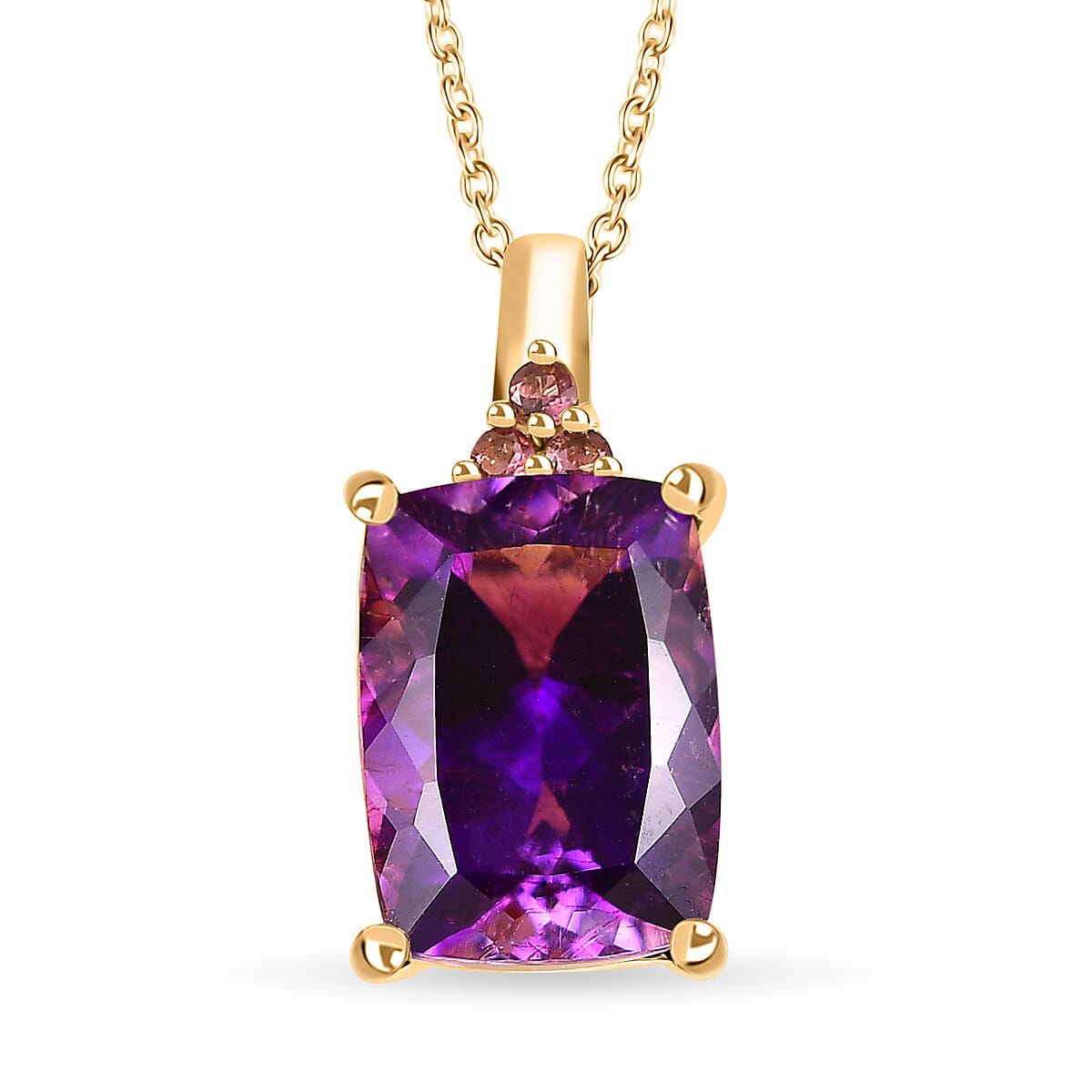 AAA Moroccan Amethyst, Ofiki Rubellite Pendant Necklace (20 Inches) in 18K Vermeil YG Over Sterling Silver 7.00 ctw