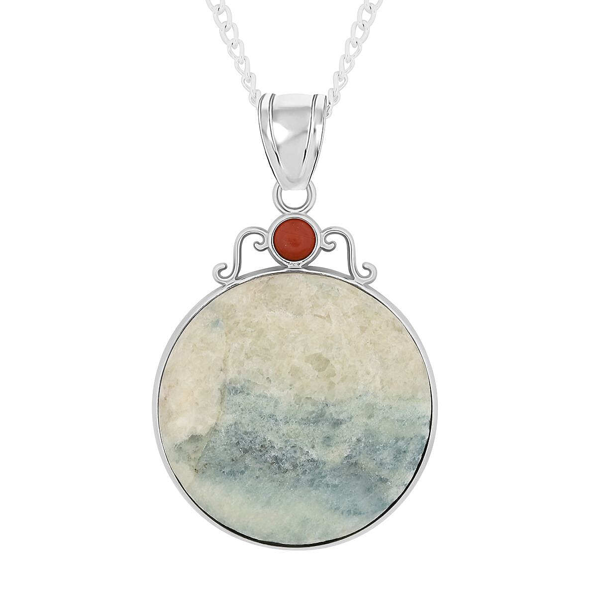 Labradorite, Obsidian Pendant Necklace (18 Inches) in Silvertone 10.70 Carat Total Weight