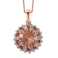 Starburst Cut Morganique Quartz (Triplet) and Multi Gemstone Daisy Floral Pendant Necklace 20 Inches in 18K Vermeil Rose Gold Over Sterling Silver 13.60 ctw - Sticky add to cart bar