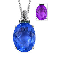 Color Change Fluorite (IR), Blue and White Diamond Pendant Necklace 20 Inches in Rhodium Over Sterling Silver 11.35 ctw