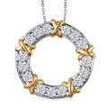 Moissanite XOXO Circle Pendant Necklace 20 Inches in Vermeil YG and Platinum Over Sterling Silver 1.50 ctw - Sticky add to cart bar