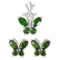 Chrome Diopside 1.68 ctw Fancy Pendant and Earring Set in Rhodium Over Sterling Silver