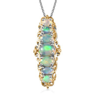 Premium Ethiopian Welo Opal Elongated Pendant Necklace (20 Inches) in Vermeil YG and Platinum Over Sterling Silver 1.75 ctw