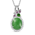Doorbuster TLV Green Jade, Multi Gemstone Halo Pendant Necklace (20 Inches) in Rhodium Over Sterling Silver 7.15 ctw - Sticky add to cart bar