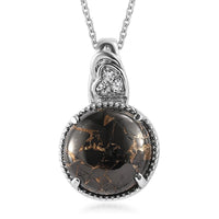 Matrix Silver Shungite and White Zircon Pendant Necklace 20 Inches in Stainless Steel 15.15 ctw