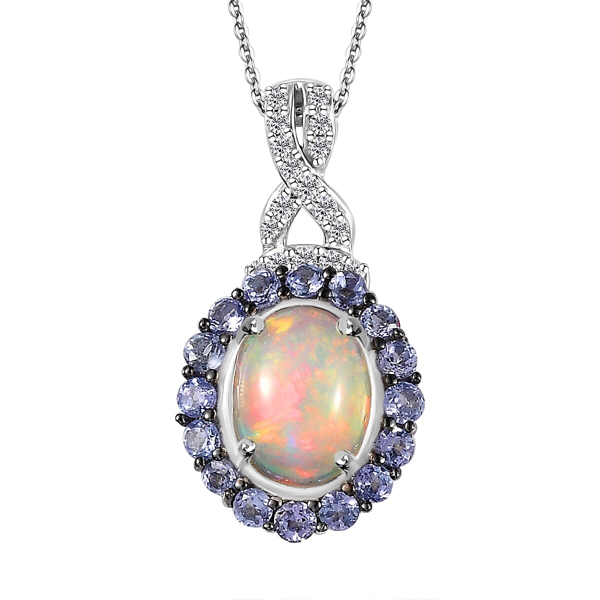 Pemium Ethiopian Welo Opal and Multi Gemstone Pendant Necklace 20 Inches in Platinum Over Sterling Silver 2.00 ctw