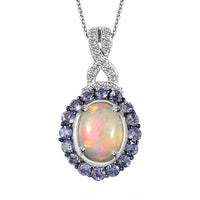 Pemium Ethiopian Welo Opal and Multi Gemstone Pendant Necklace 20 Inches in Platinum Over Sterling Silver 2.00 ctw