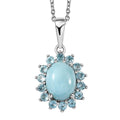 Larimar and Betroka Blue Apatite Halo Pendant Necklace 20 Inches in Rhodium Over Sterling Silver 3.00 ctw - Sticky add to cart bar